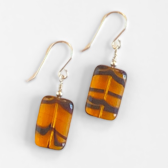 Glass Tortoiseshell Pattern Earrings NEW handmade - Picture 2 of 3